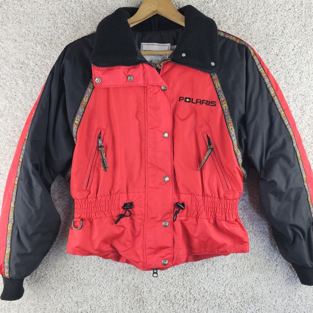 Vtg Polaris Thinsulate Snowmobile Ski Jacket Sz S Made USA Union Tribal Print